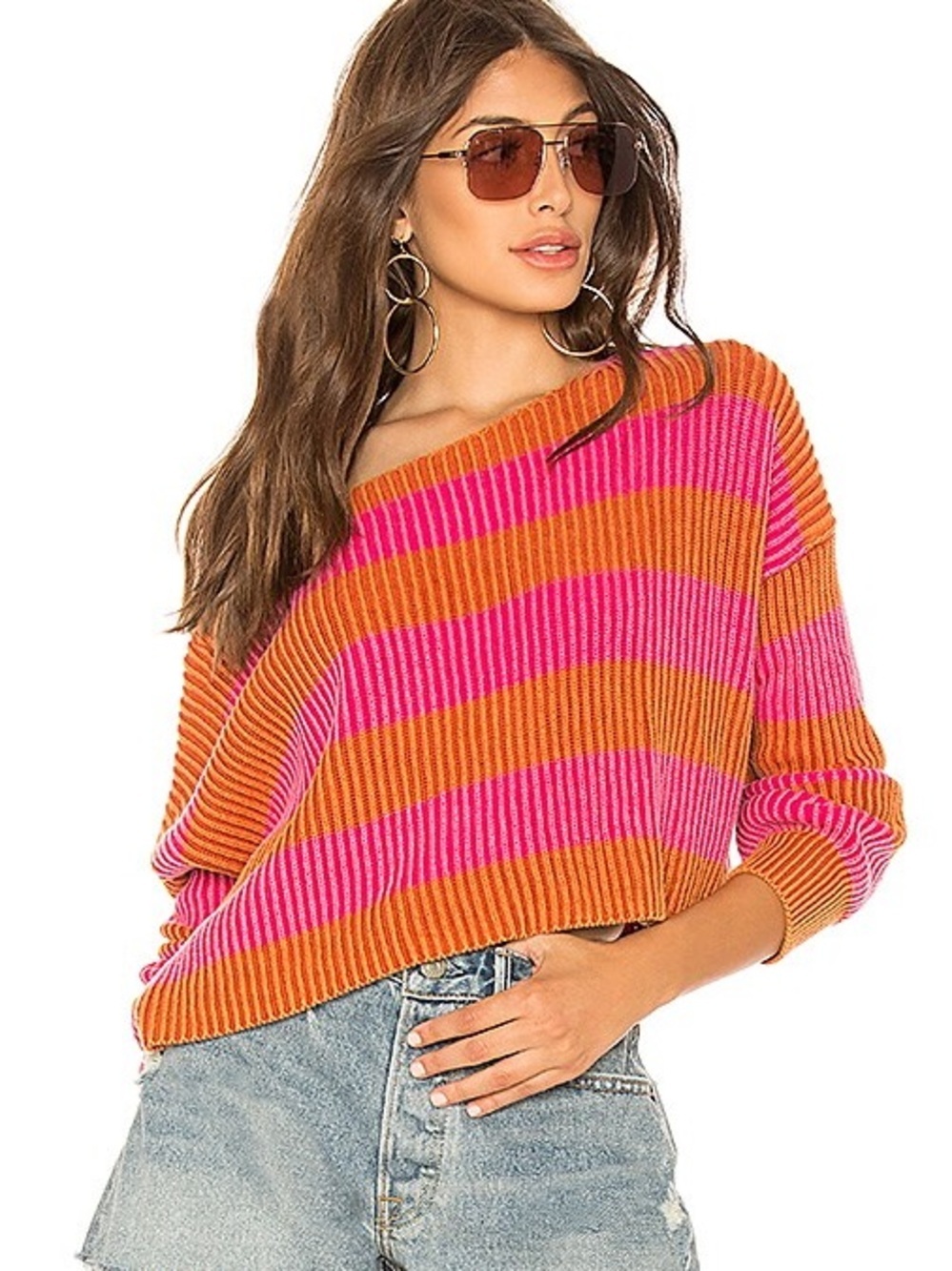 Free People small striped Cropped Boatneck Sweater - Pink & Orange - Picture 2 of 3